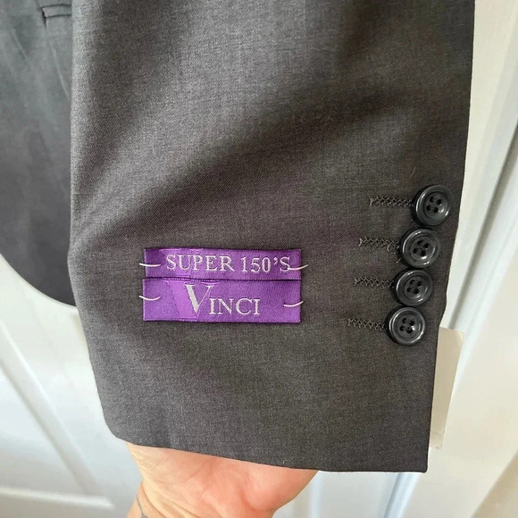 NWT Vinci Mens Zegna Two Button Suit Jacket Gray Flap Pocket Notch Lapel 42R 36W - Picture 3 of 13